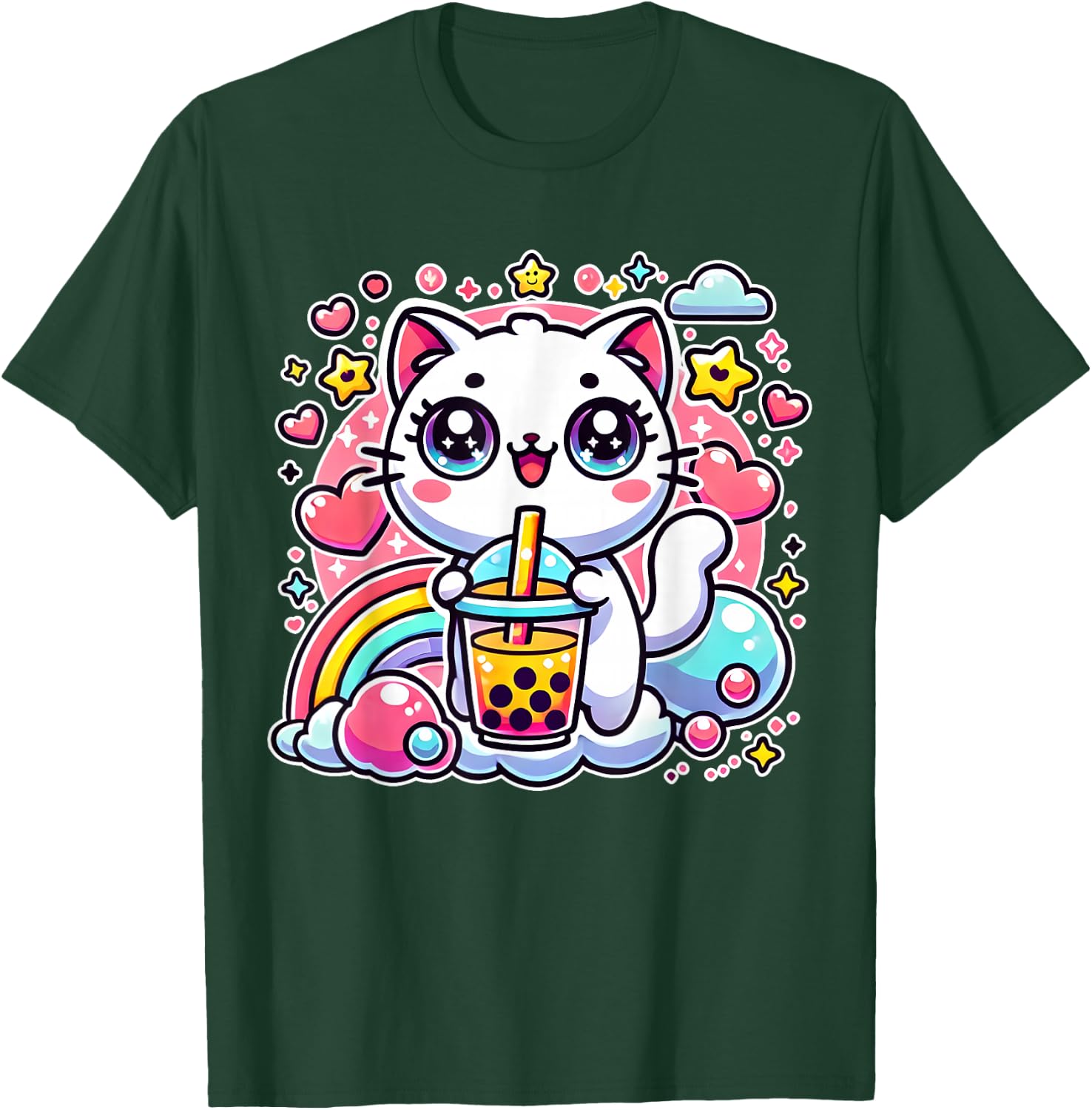 Cute Cat Boba Tea Bubble Tea Anime Kawaii Neko Gift T-Shirt - T-Shirt | Forest