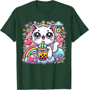 Cute Cat Boba Tea Bubble Tea Anime Kawaii Neko Gift T-Shirt - T-Shirt | Forest