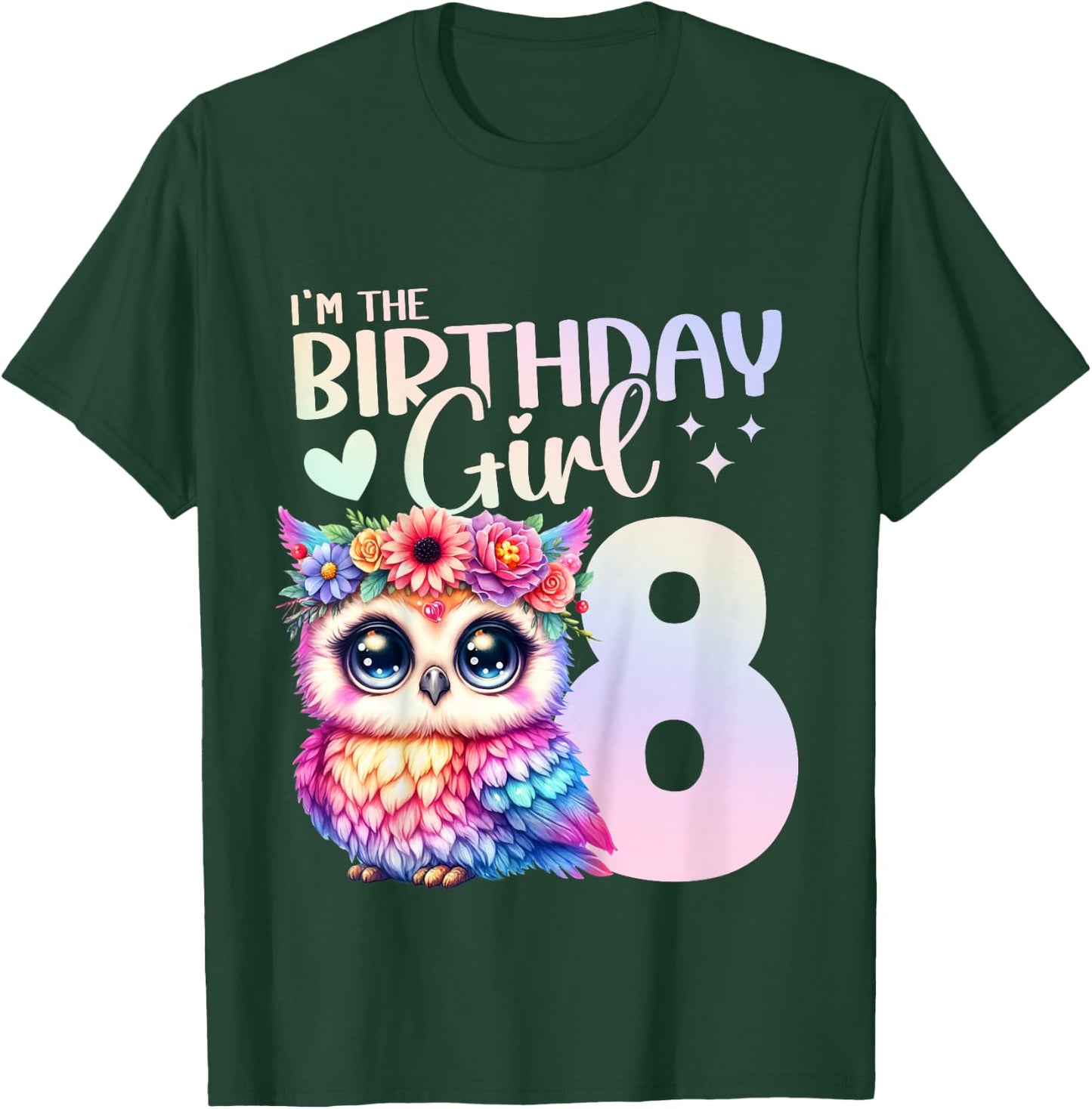 8th Birthday Owl 8 Years Eight Finally 8 Birthday Girl T-Shirt - T-Shirt | Forest