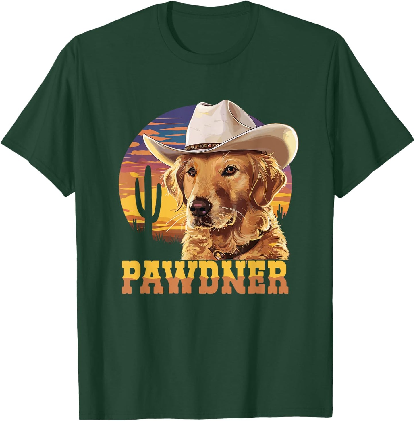 Pawdner Western Sunset Golden Retriever Cowboy Hat Dog Mom T-Shirt - T-Shirt | Forest