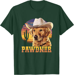 Pawdner Western Sunset Golden Retriever Cowboy Hat Dog Mom T-Shirt - T-Shirt | Forest