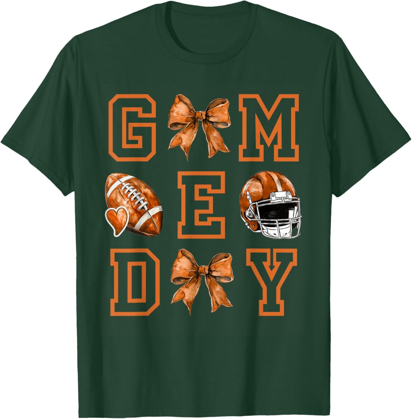 Autumn Coquette Bow Game Day American Football Player Coach T-Shirt - T-Shirt | Forest