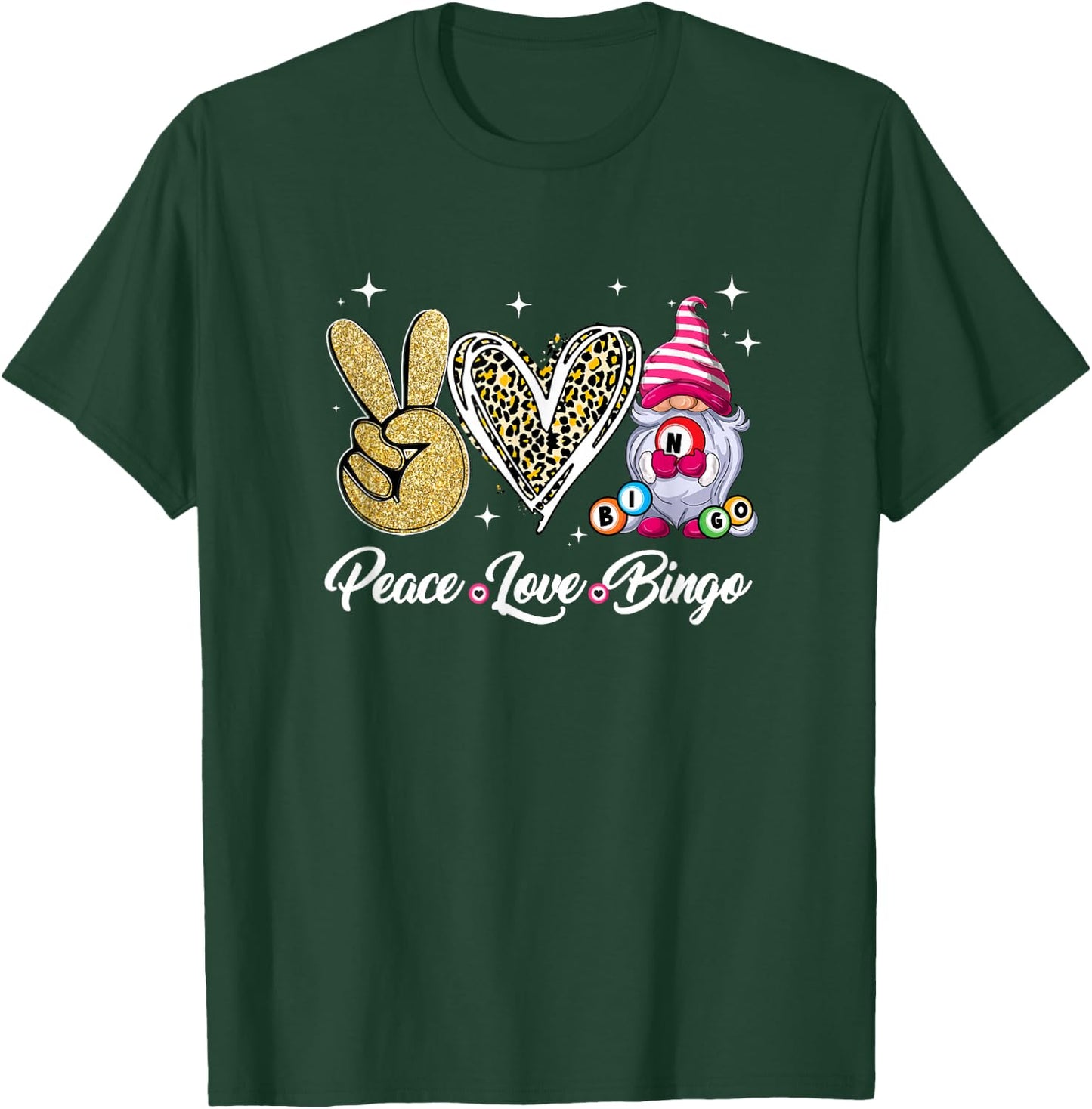Peace Love Bingo Funny Lucky Design Bingo Gnome Lover Women T-Shirt - T-Shirt | Forest