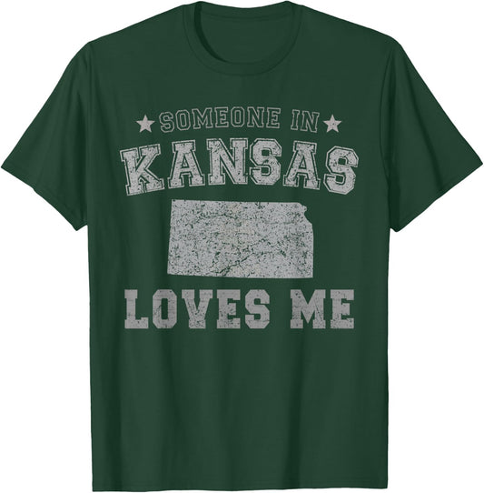 Someone In Kansas Loves Me Heart Vintage State T-Shirt - T-Shirt | Forest