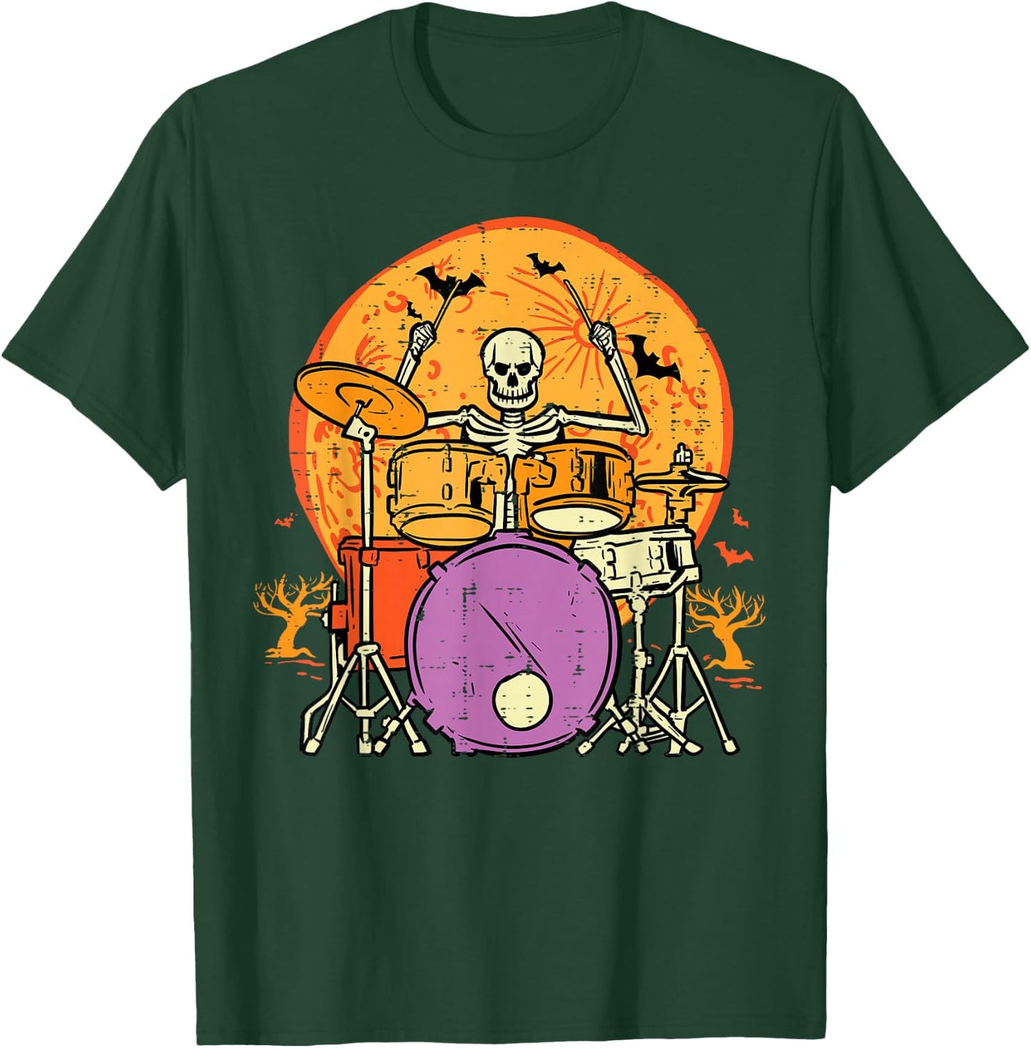 Halloween Skeleton Drummer Costume Rock Rocker Men Boys Kids T-Shirt - T-Shirt | Forest