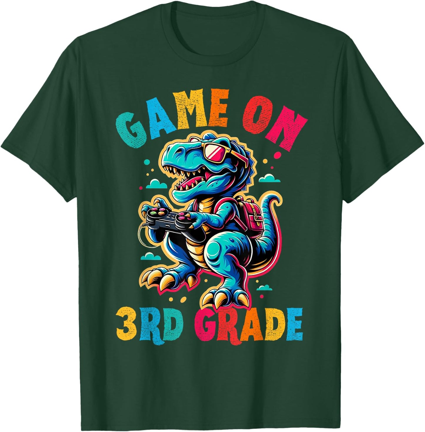 Dinosaur video games back to School 3rd grade boys Game on T-Shirt - T-Shirt | Forest