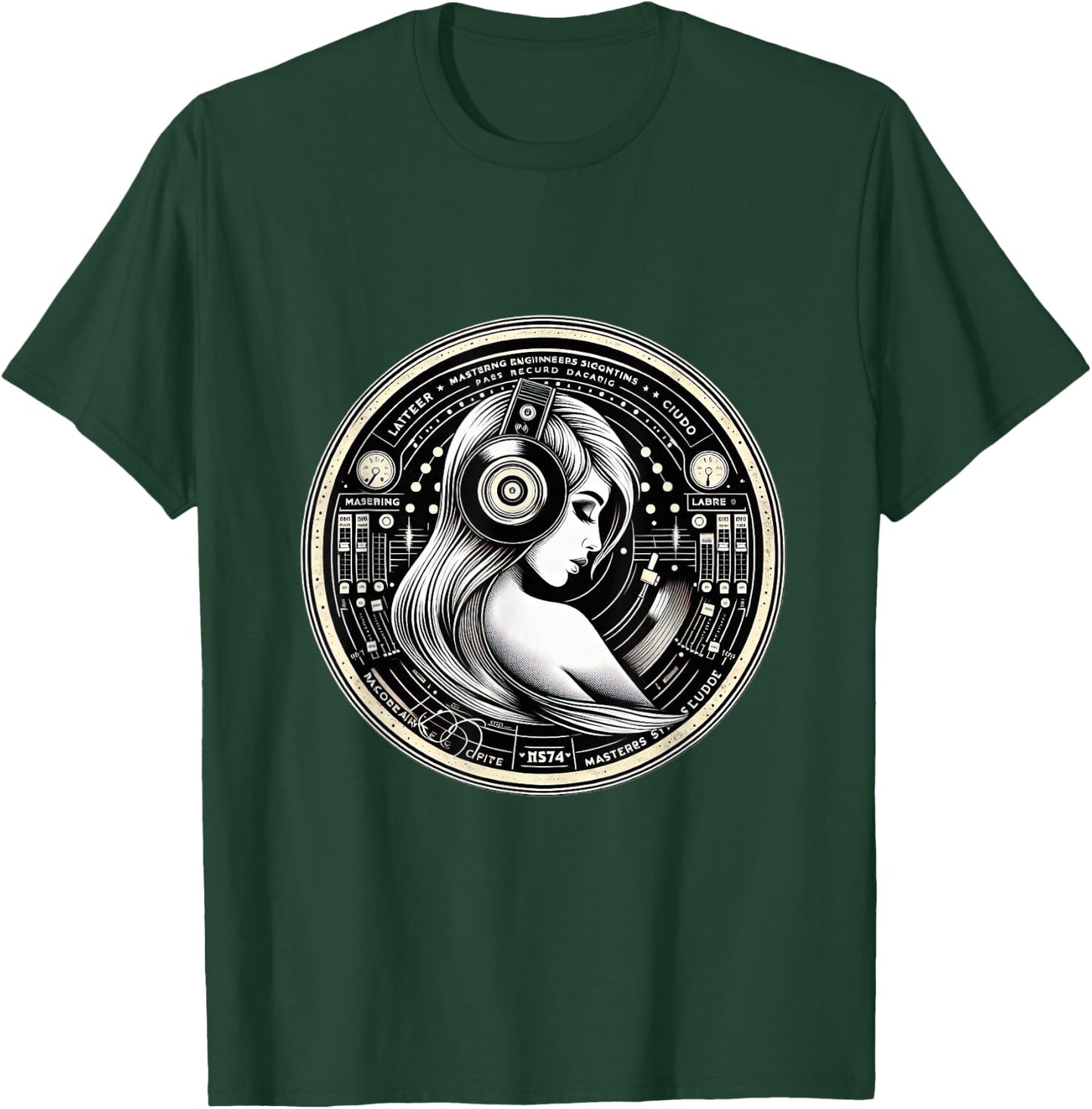 Vinyl Record Beautiful Woman Headphones T-Shirt - T-Shirt | Forest