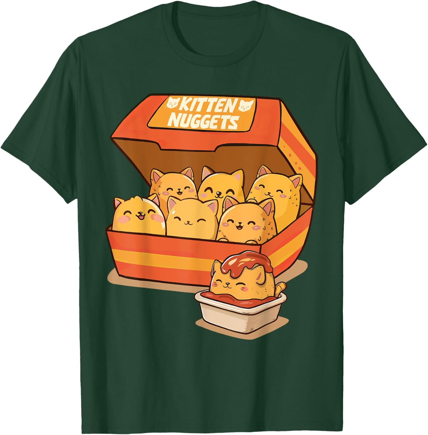 Cat Lover Fast Food Chicken Nuggets Cat Foodie Kitten Nuggets - -Adults & Kids - Black - Small - Short Sleeve - Cat Themed T-Shirt - T-Shirt | Forest