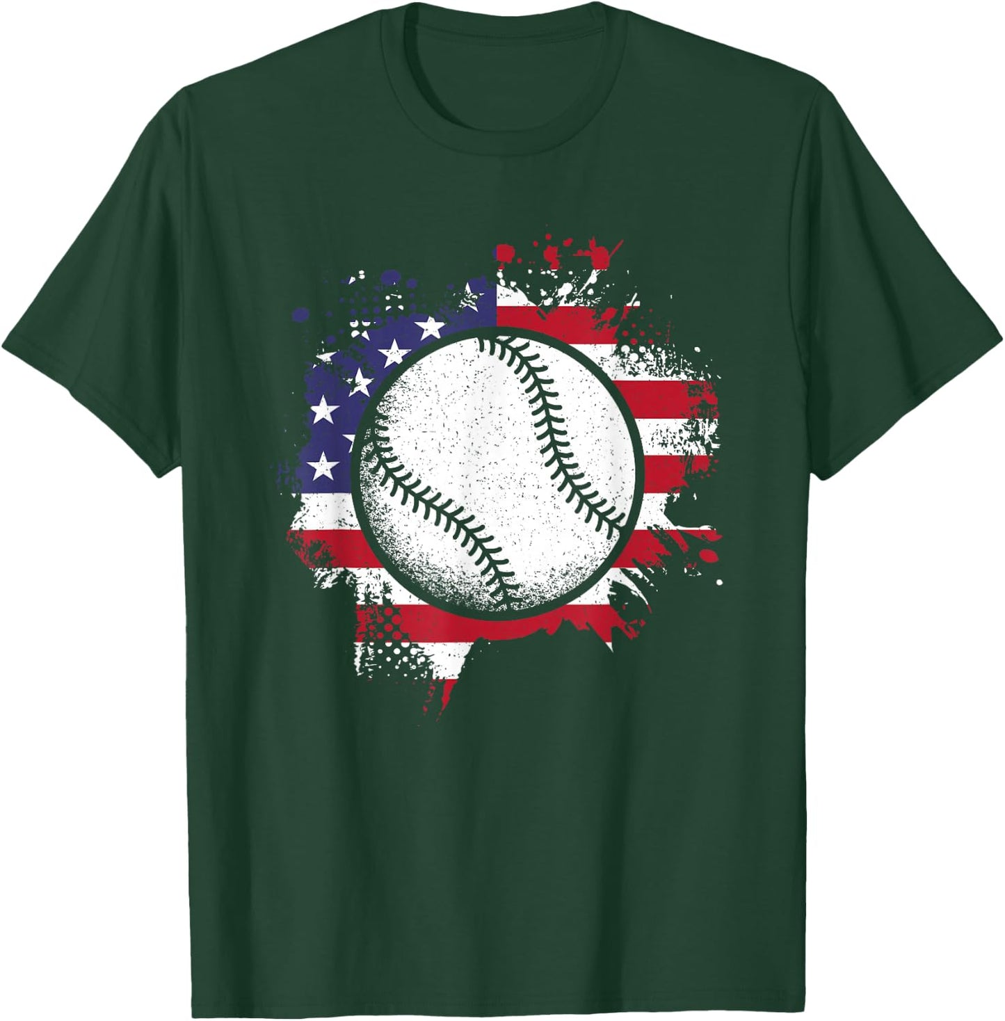 Baseball American Flag Vintage Baseball Lover Men Women Kids T-Shirt - T-Shirt | Forest