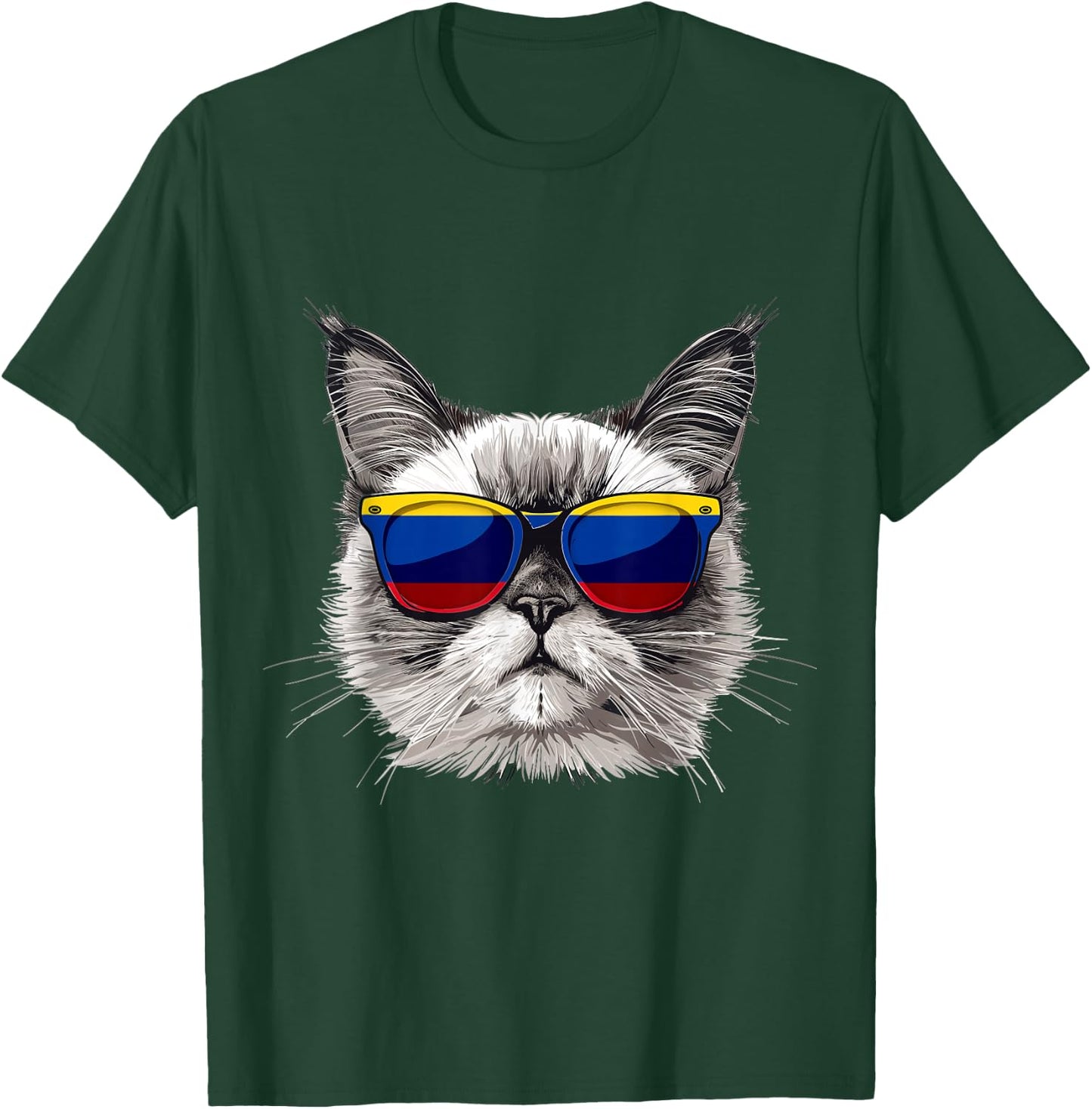 Colombia Flag Cat Mom Souvenirs Products Kitten Colombian T-Shirt - T-Shirt | Forest