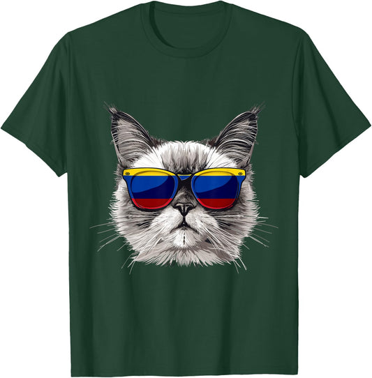 Colombia Flag Cat Mom Souvenirs Products Kitten Colombian T-Shirt - T-Shirt | Forest