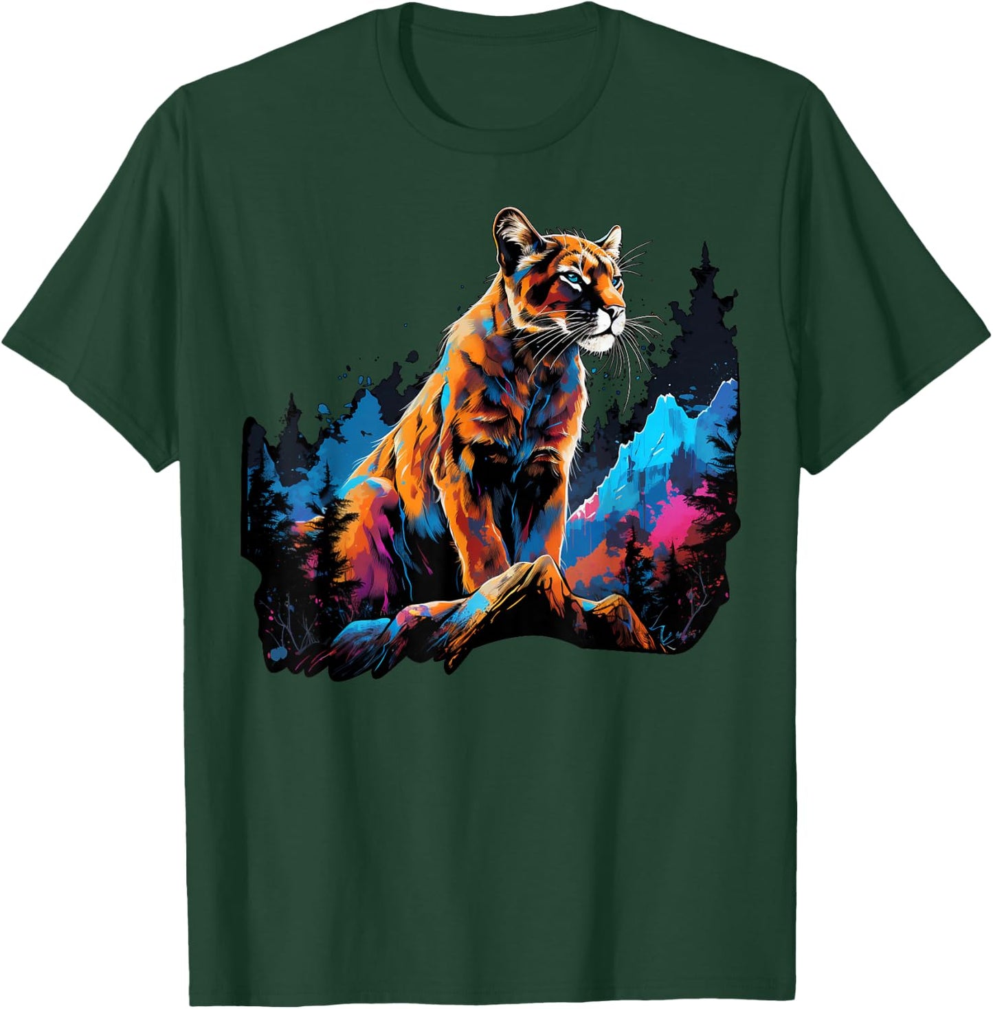 Cool Lion Cougar on colorful painted Mountain Lion Cougar T-Shirt - T-Shirt | Forest