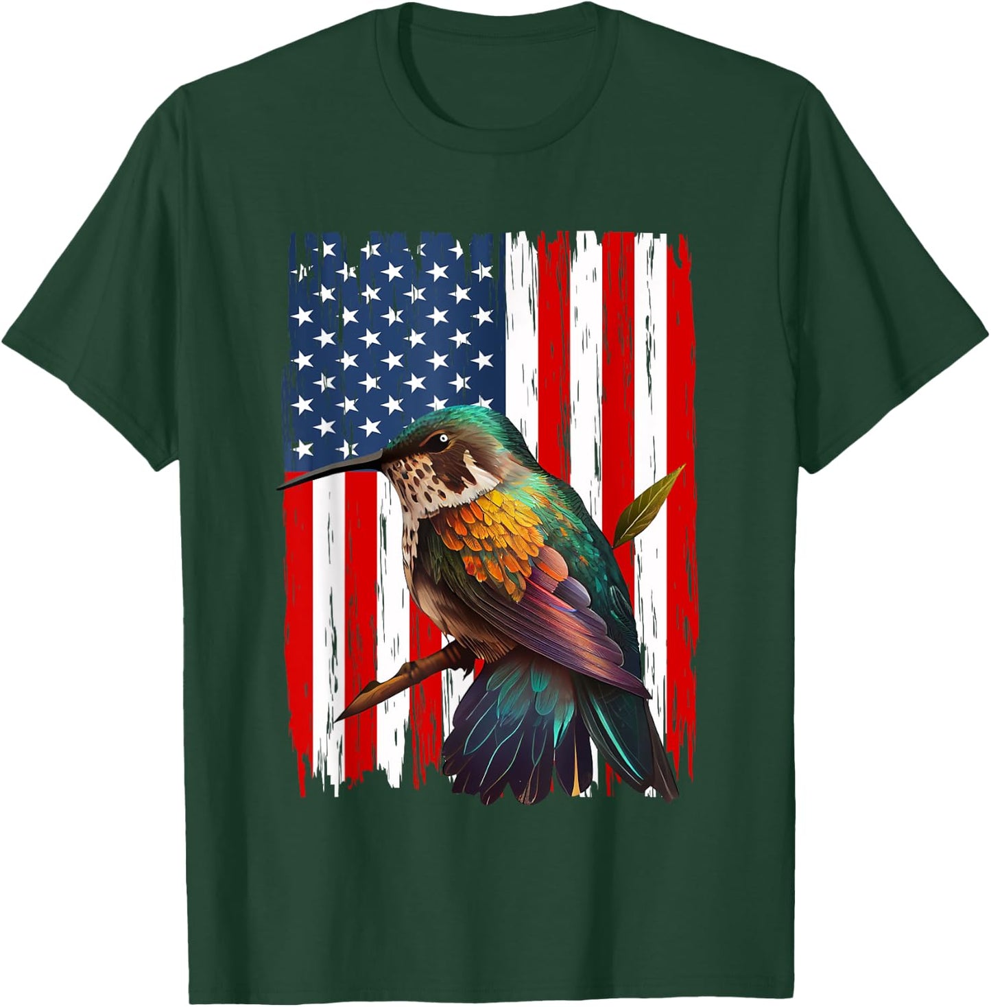 Hummingbird American Flag Bird Lover 4th Of July Men Women T-Shirt - T-Shirt | Forest
