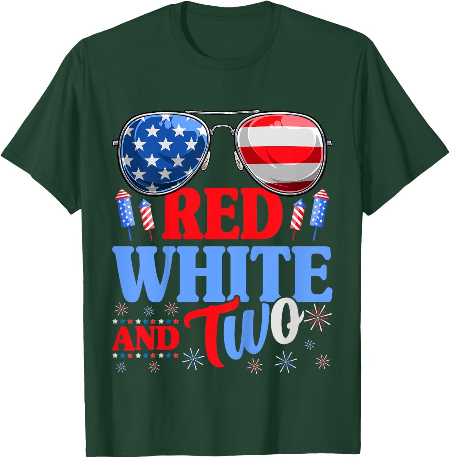 Kids Red White And Two 4th Of July 2nd Birthday Party Kids T-Shirt - T-Shirt | Forest