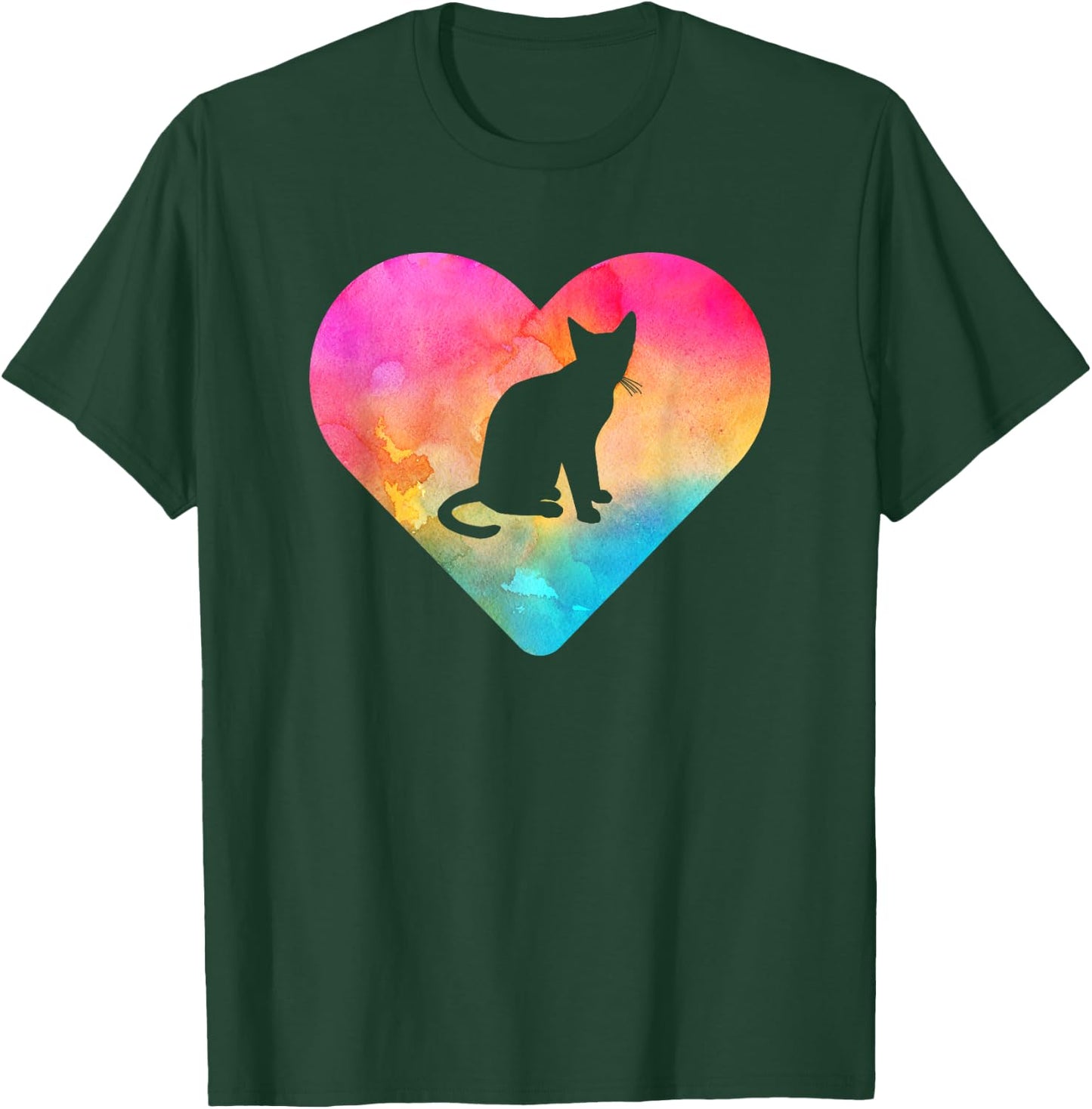 Women or Girls Cat Tie Dye Watercolor T-Shirt - T-Shirt | Forest