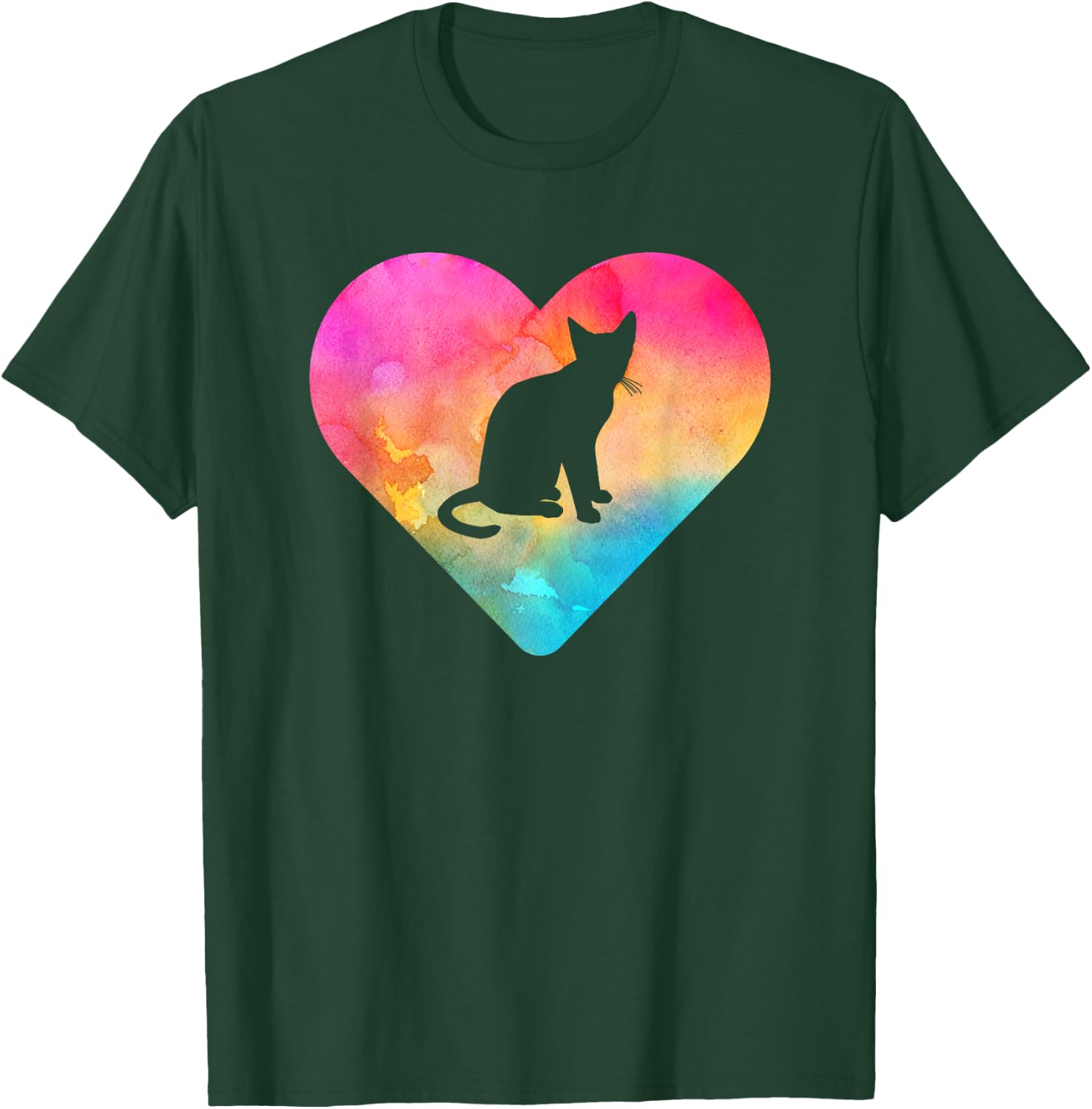 Women or Girls Cat Tie Dye Watercolor T-Shirt - T-Shirt | Forest