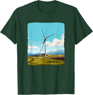 Nice meadow with wind turbine for boys and girls T-Shirt - T-Shirt | Forest