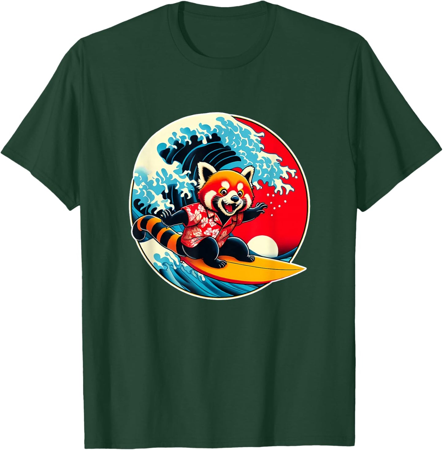 Great Wave Kanagawa Red Panda Surfing T-Shirt - T-Shirt | Forest