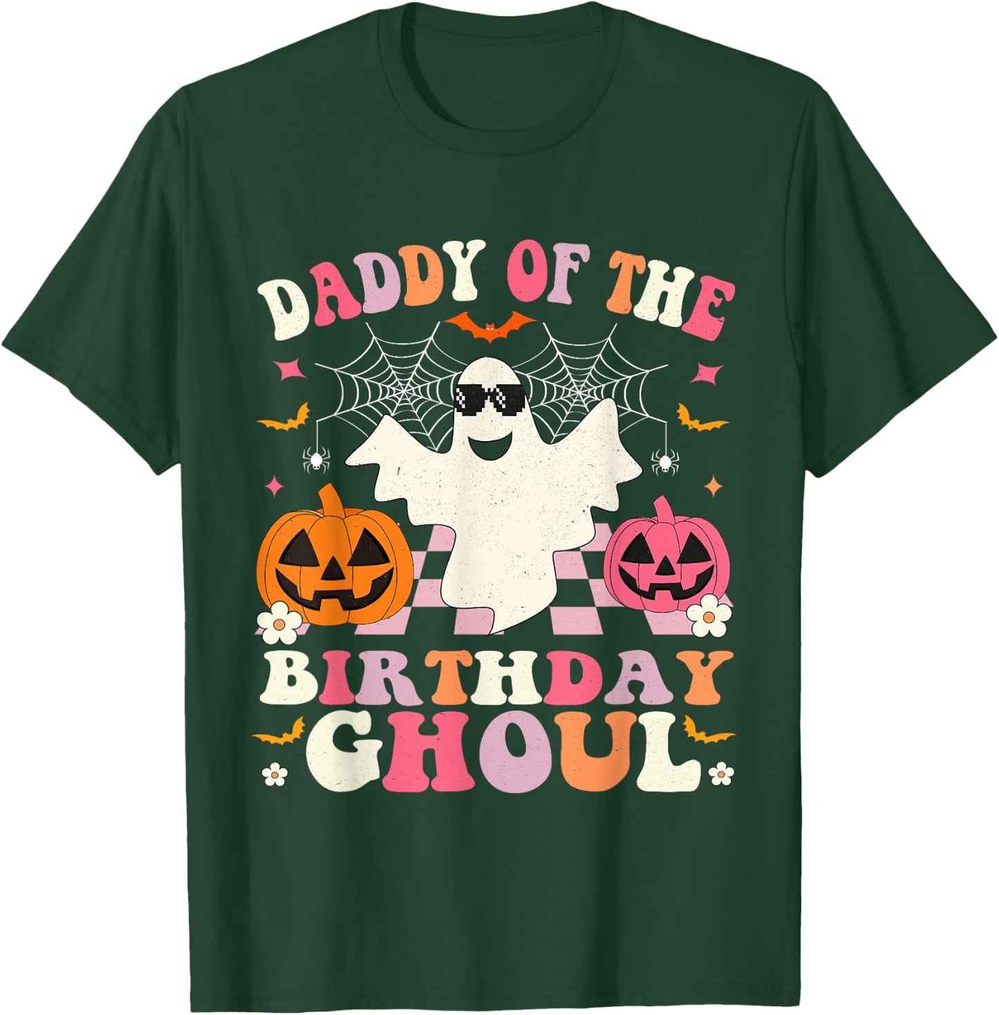 Daddy Of The Birthday Ghoul Groovy Halloween Ghost Spooky T-Shirt - T-Shirt | Forest