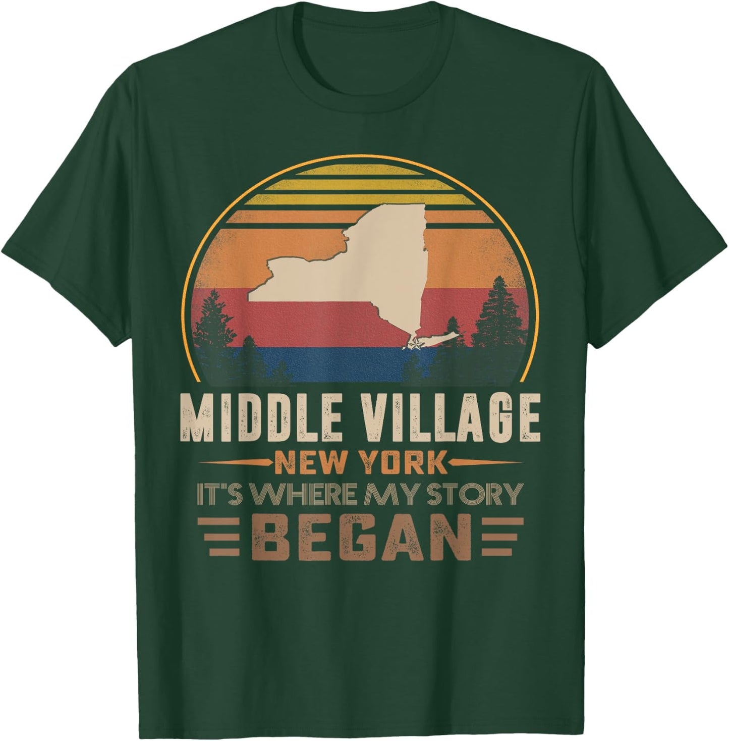 Vintage Middle Village New York Hometown My Story Began T-Shirt - T-Shirt | Forest