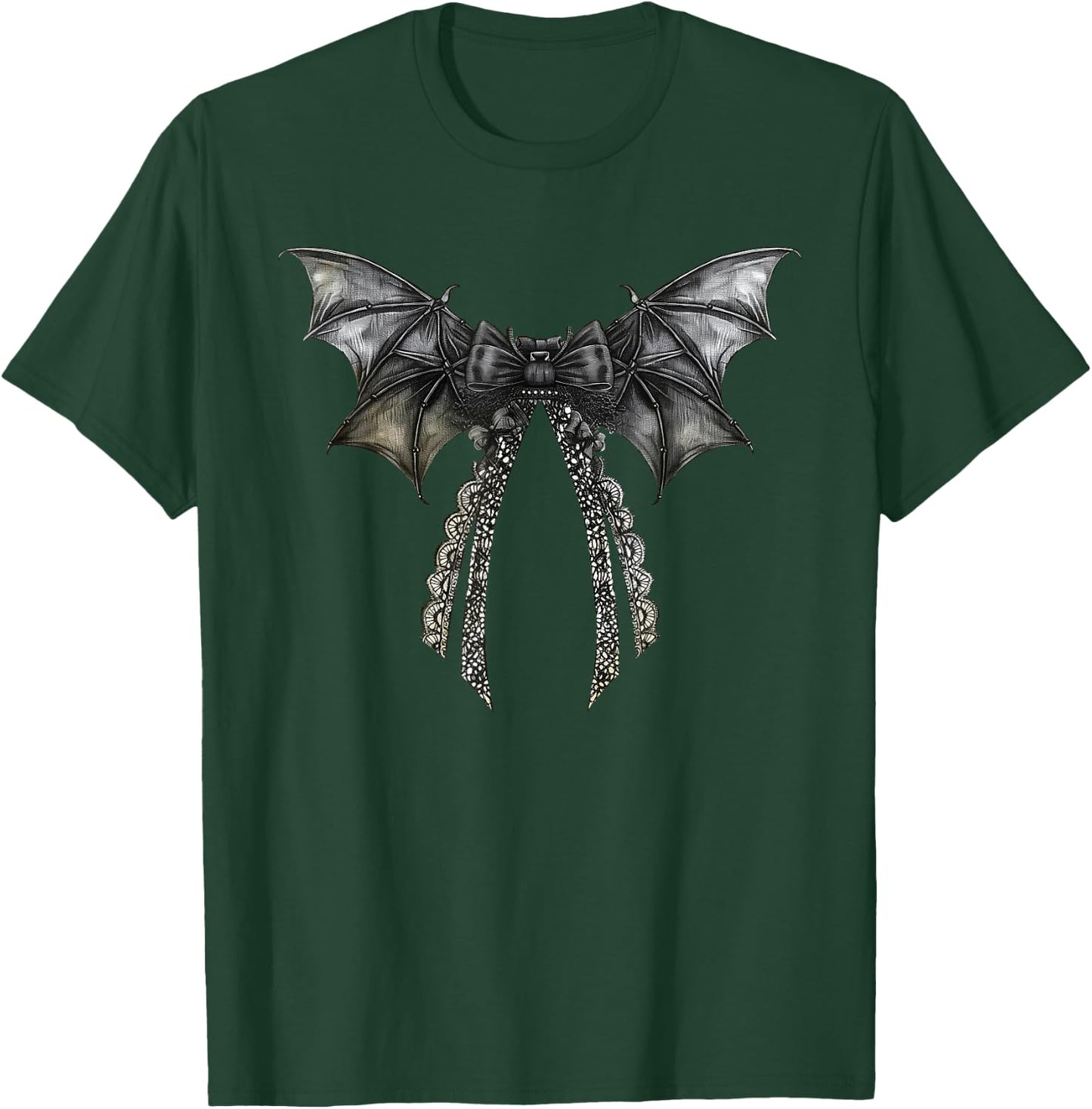 Coquette Bow Bat Vampire Spooky Season Halloween Costumes T-Shirt - T-Shirt | Forest