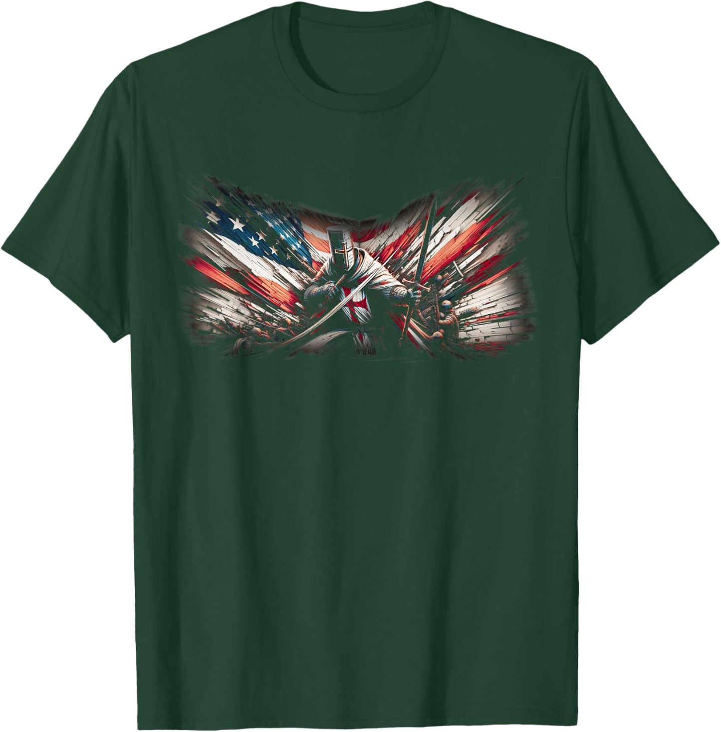 Knight Templar American Flag Crusader T-Shirt - T-Shirt | Forest