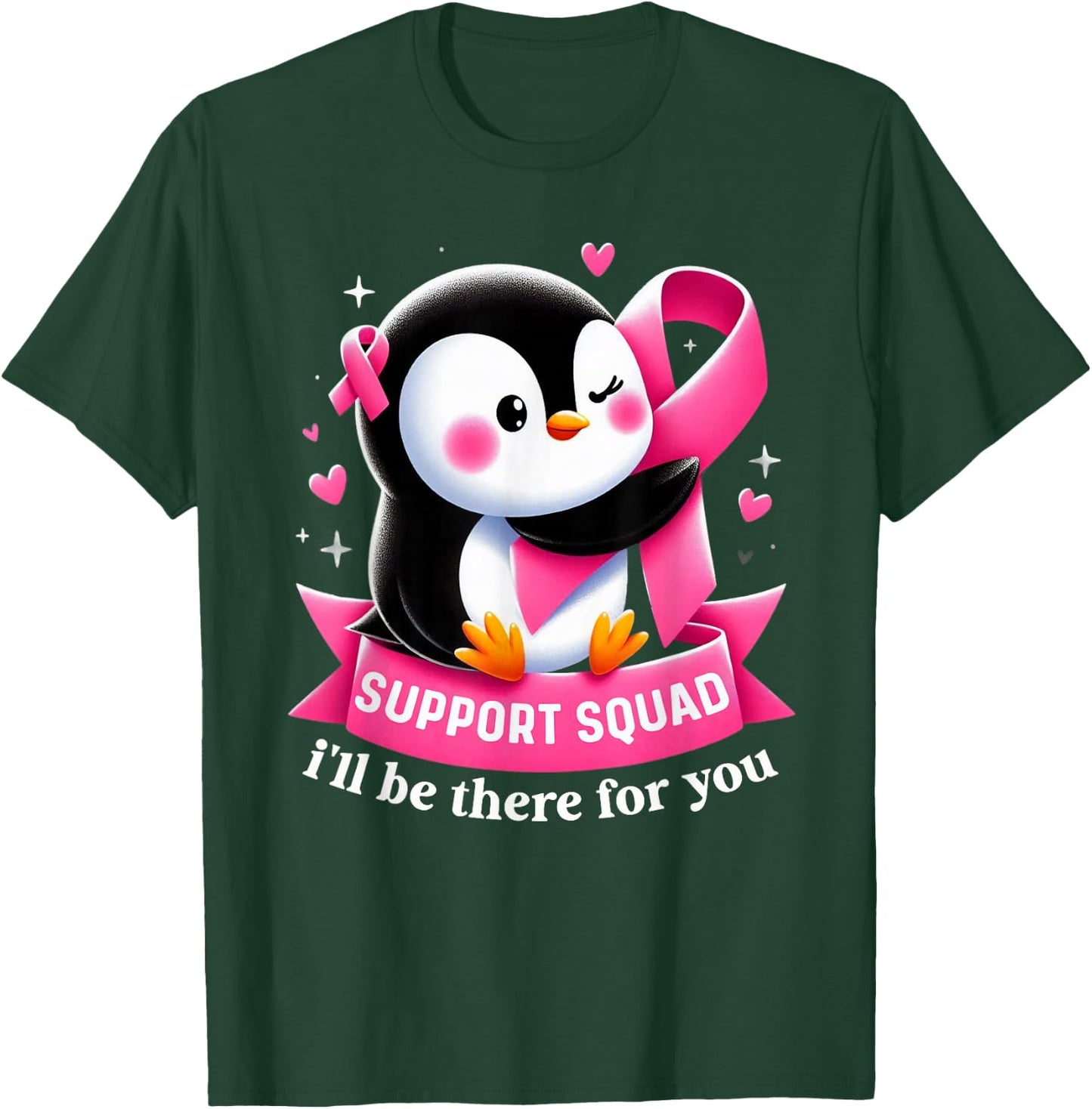 Support Squad Penguin Breast Cancer Awareness Pink Ribbon T-Shirt - T-Shirt | Forest