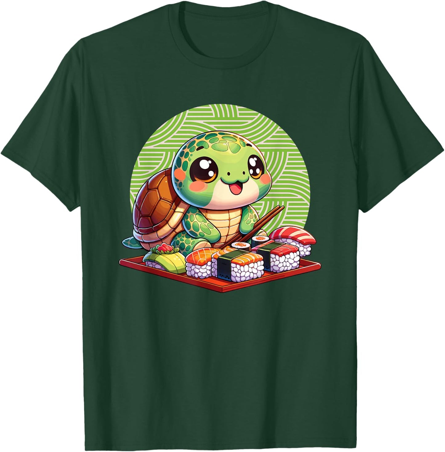 Red Eared Slider Eating Sushi, Kawaii Red Eared Slider T-Shirt - T-Shirt | Forest