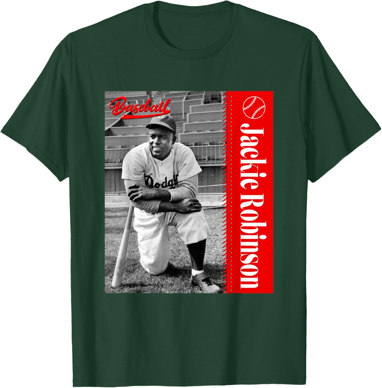 Baseball Freaks Jackie Robinson Baseball Theme - Black, Small, -Adults, Short Sleeve T-Shirt - T-Shirt | Forest