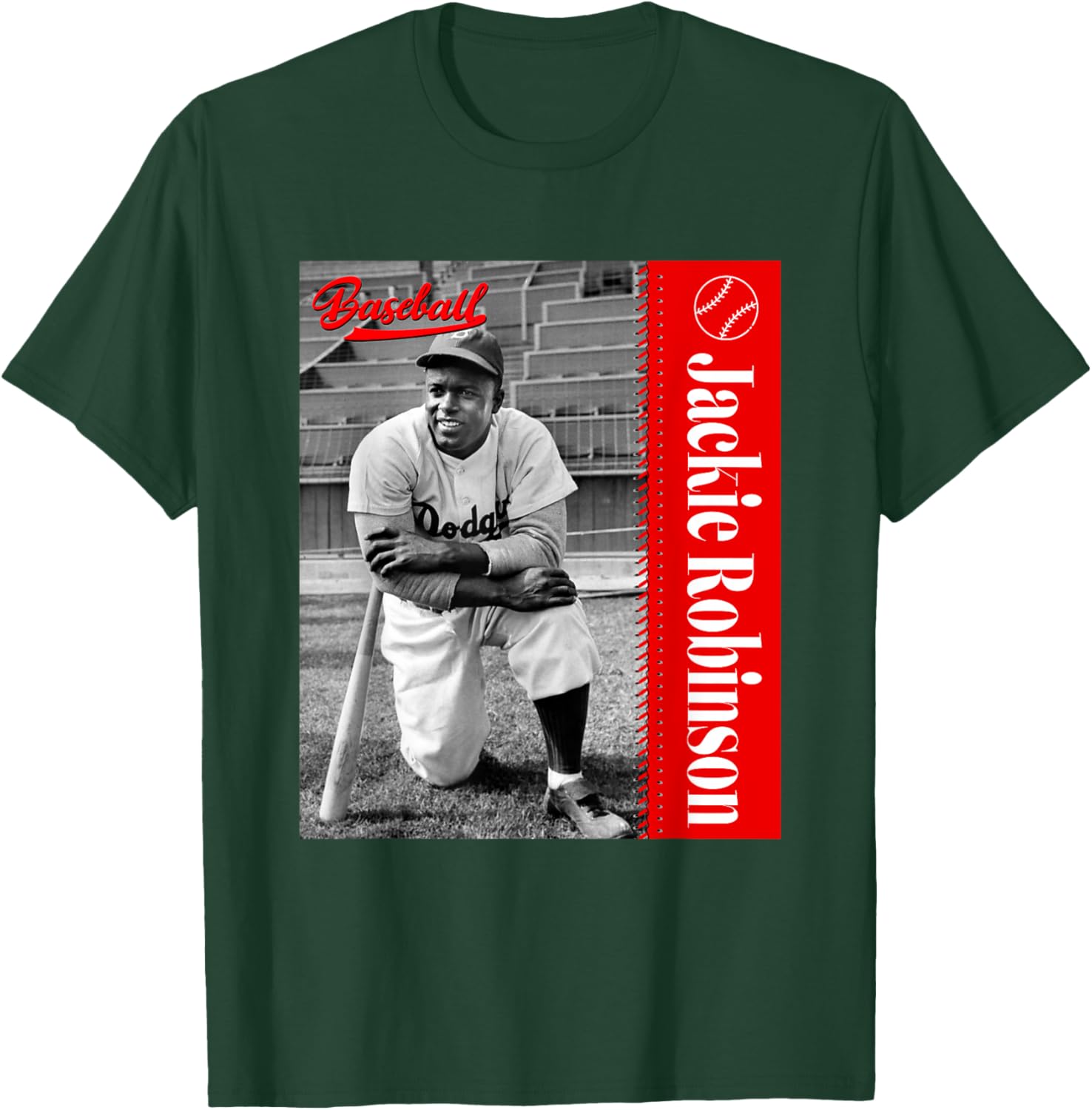 Baseball Freaks Jackie Robinson Baseball Theme - Black, Small, -Adults, Short Sleeve T-Shirt - T-Shirt | Forest