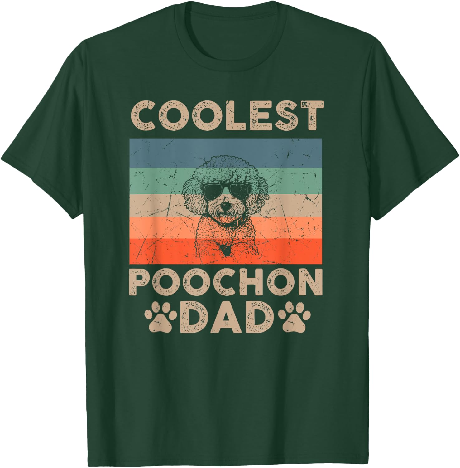 Vintage Coolest Poochon Dad Dog With Sunglasses Funny Dog Women Kids T-Shirt - T-Shirt | Forest