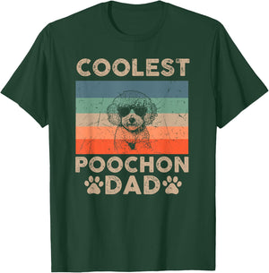 Vintage Coolest Poochon Dad Dog With Sunglasses Funny Dog Women Kids T-Shirt - T-Shirt | Forest