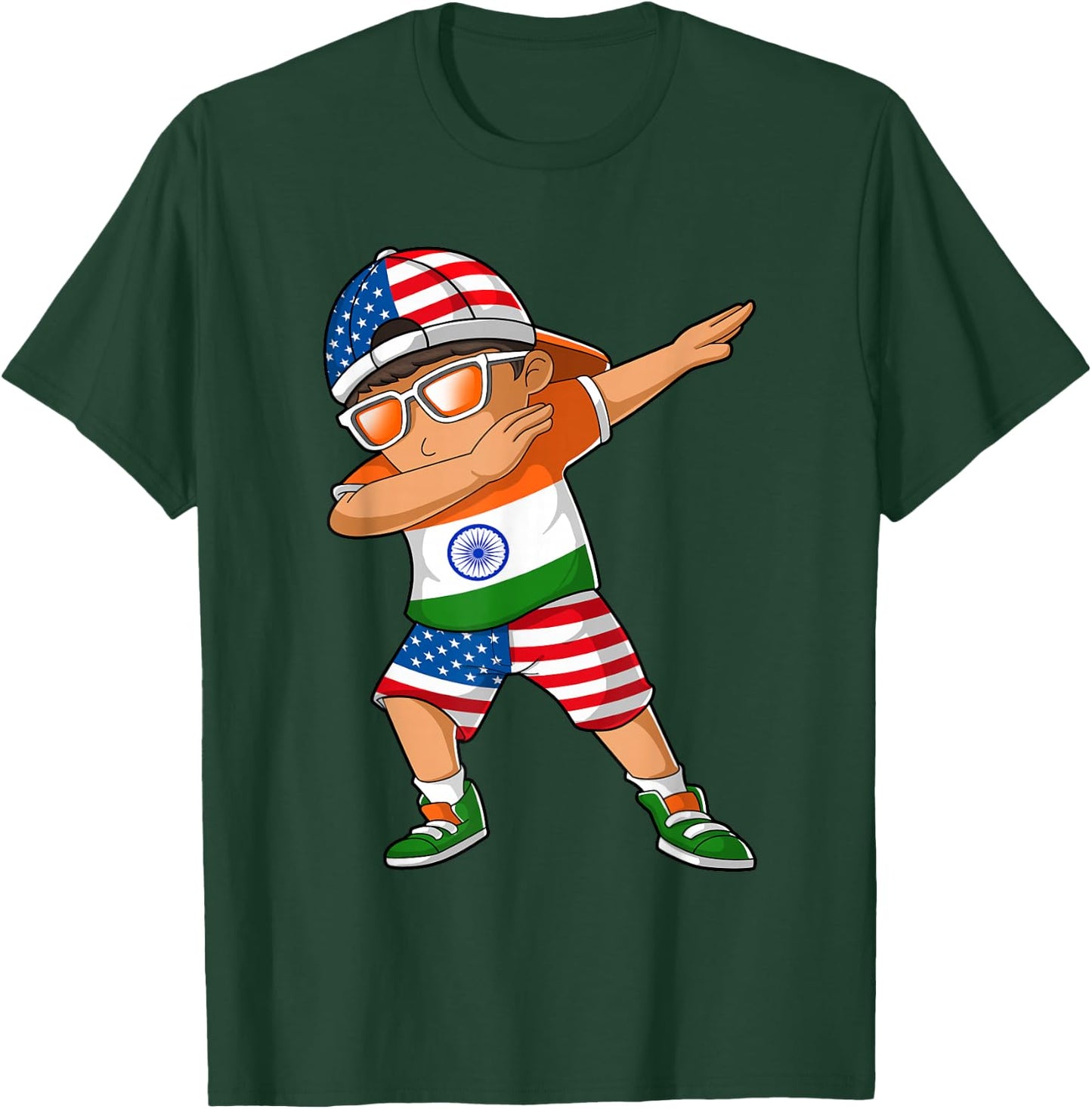 Half American Half Indian Boy Kid India Flag Patriotic T-Shirt - T-Shirt | Forest