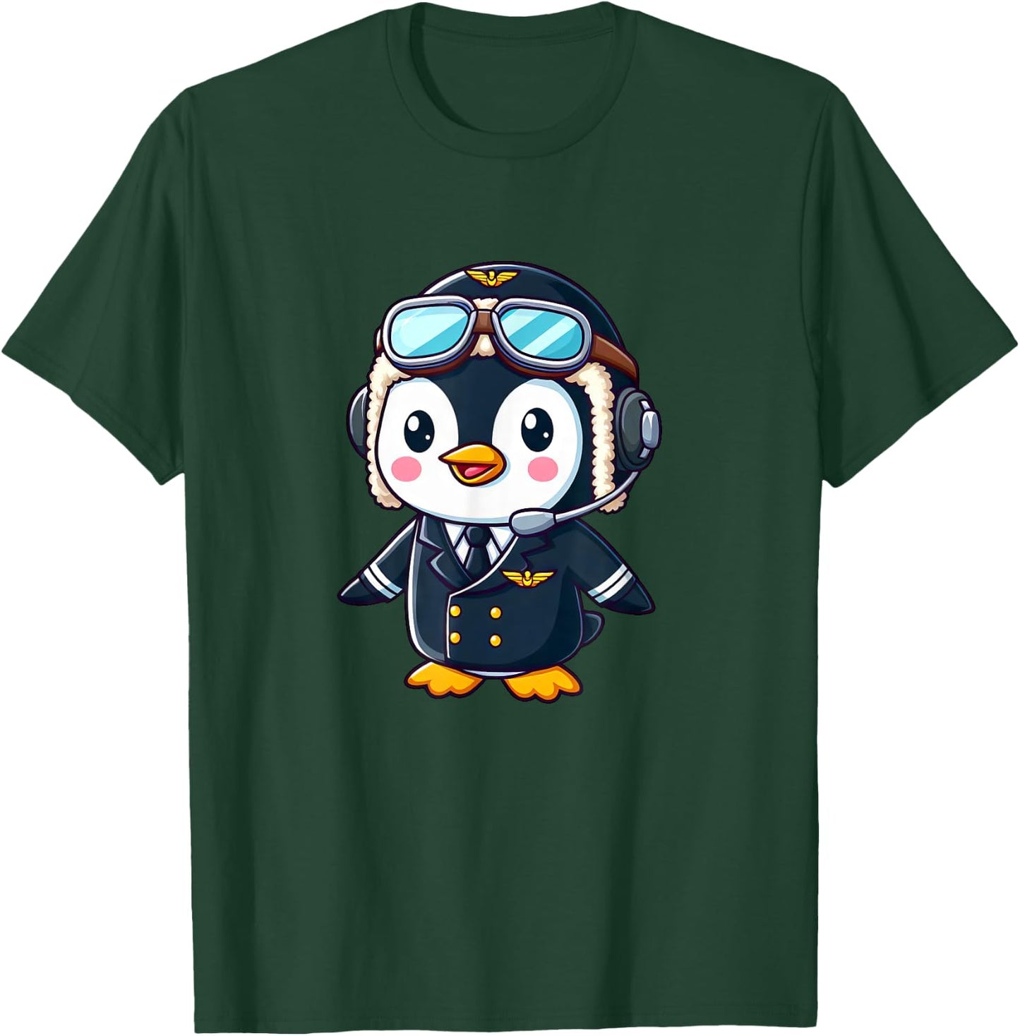Penguin Cartoon Pilot Flying Airplane T-Shirt - T-Shirt | Forest
