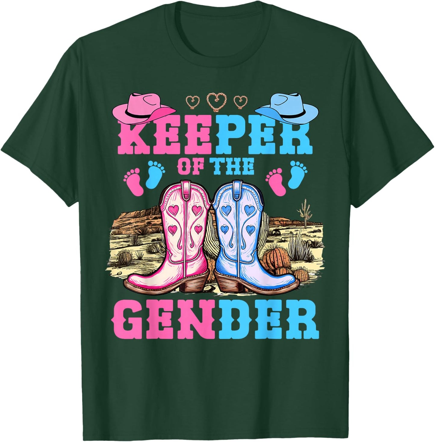 Cute Keeper of The Gender Reveal Baby Boots Western Theme T-Shirt - T-Shirt | Forest