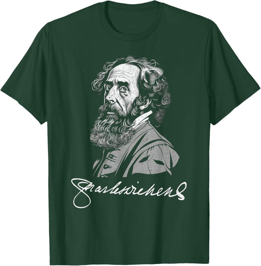 Charles Dickens with Signature For Literature Fans T-Shirt - T-Shirt | Forest