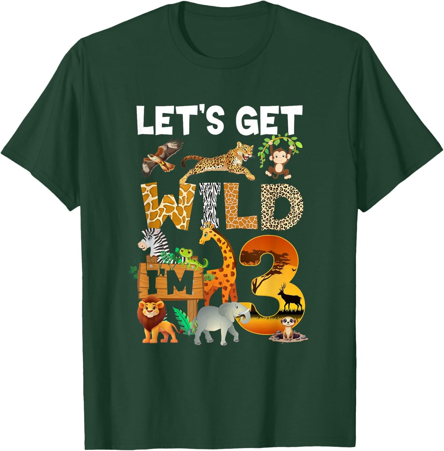 3 Year Old Zoo Birthday Safari Jungle Animal 3Rd Bday T-Shirt - T-Shirt | Forest