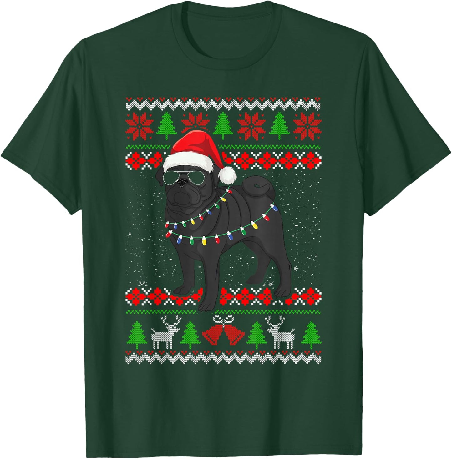 Black Pug Christmas Tree Dog Mom Dad Ugly Sweater Christmas T-Shirt - T-Shirt | Forest