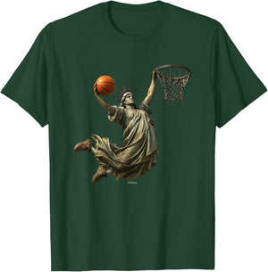 Lady Liberty Basketball - SLAM Dunk ONE Hand ON The Rim T-Shirt - T-Shirt | Forest