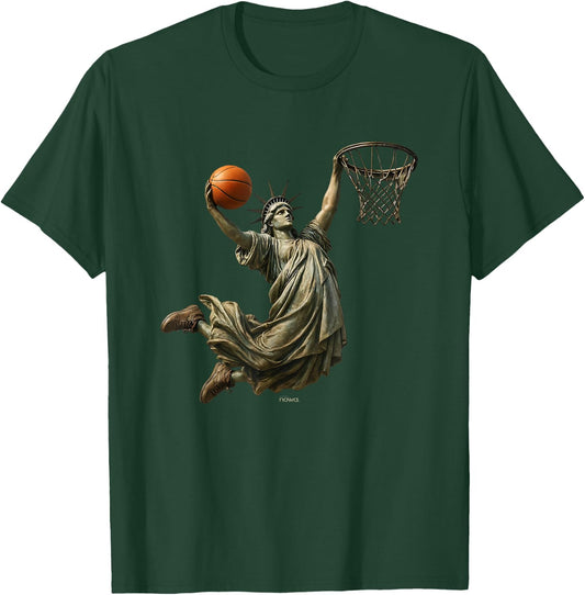 Lady Liberty Basketball - SLAM Dunk ONE Hand ON The Rim T-Shirt - T-Shirt | Forest