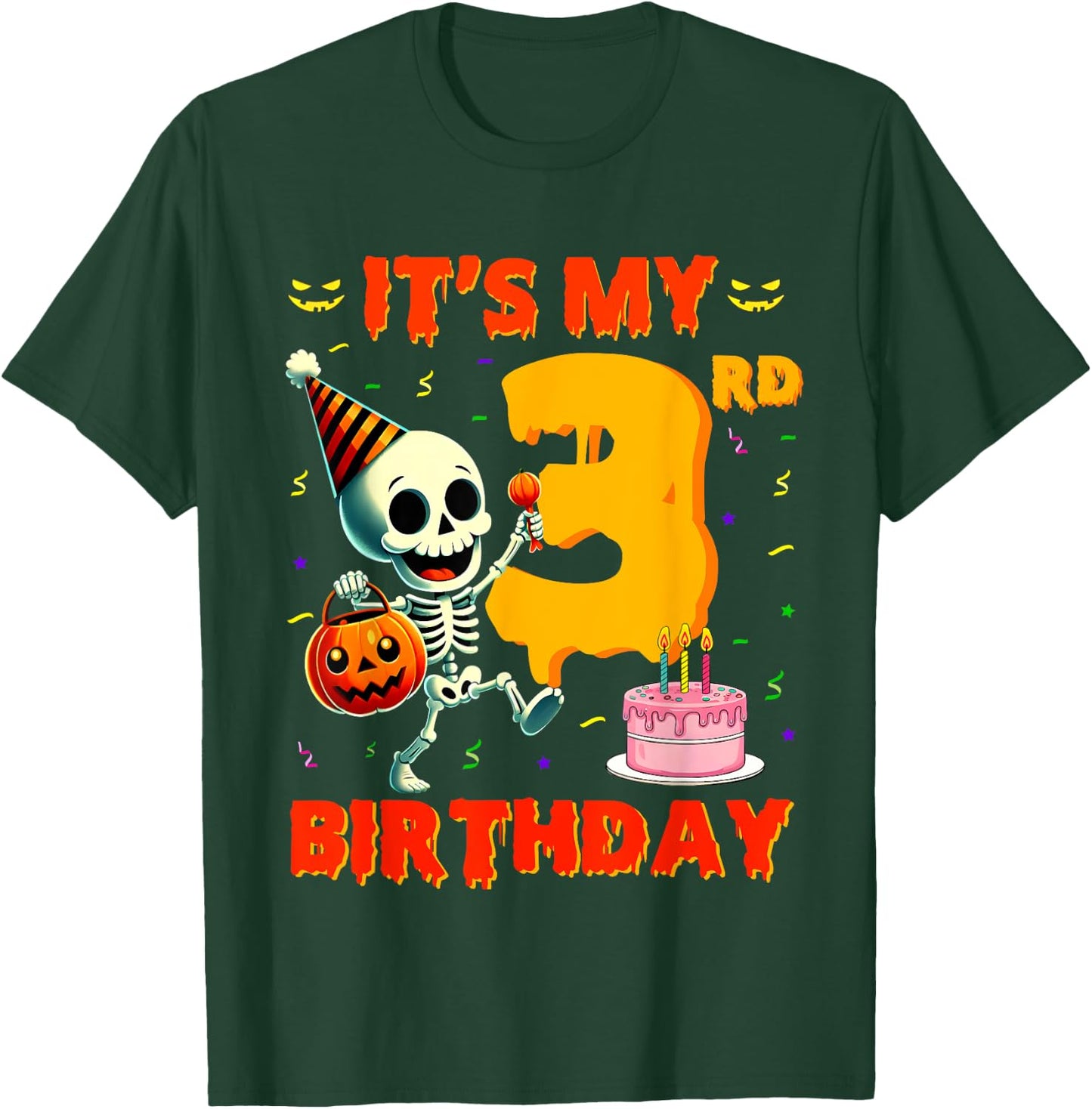 Kids Boo It's My 3rd Birthday Halloween Skeleton 3 Years Old T-Shirt - T-Shirt | Forest