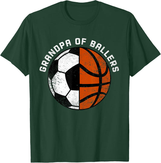Grandpa Of Ballers Funny Soccer Basketball Grandpa T-Shirt - T-Shirt | Forest
