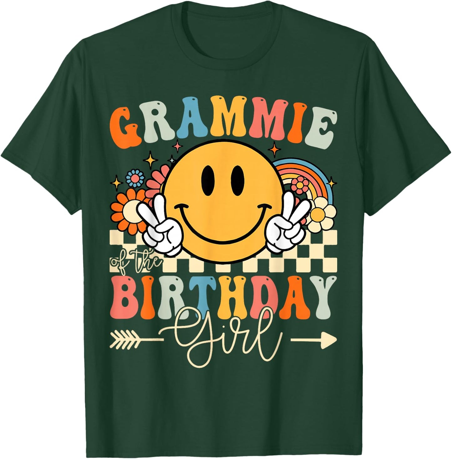 Grammie Of The Birthday Girl Groovy Retro Vintage T-Shirt - T-Shirt | Forest