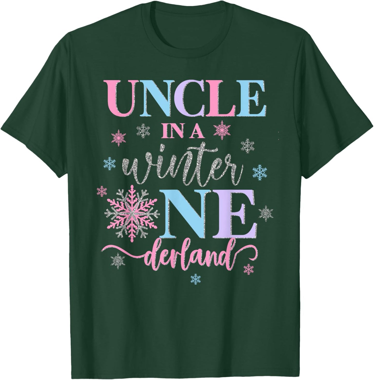 Uncle in a Winter Onederland Birthday Girl Sweet Snowflake T-Shirt - T-Shirt | Forest