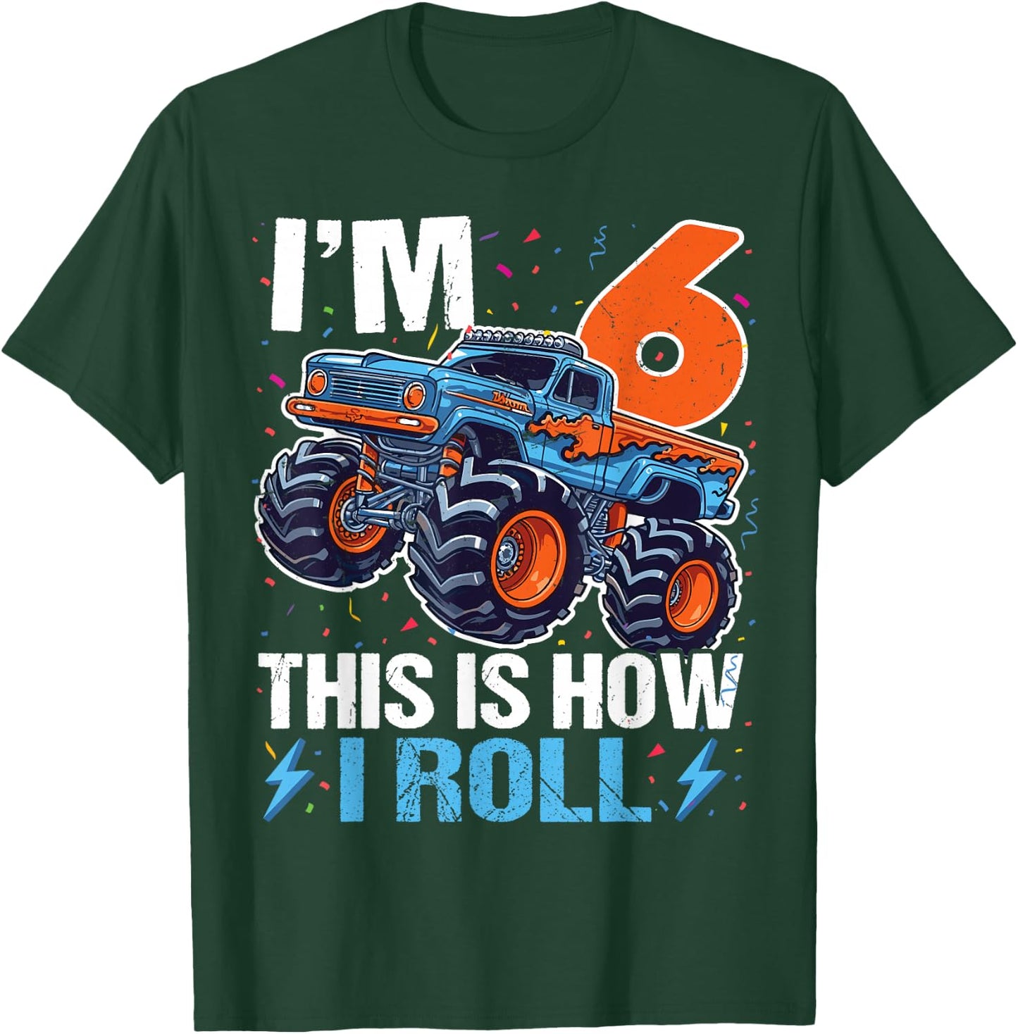 6th Birthday Monster Truck 6 Year Old Boys 6th Party T-Shirt - T-Shirt | Forest