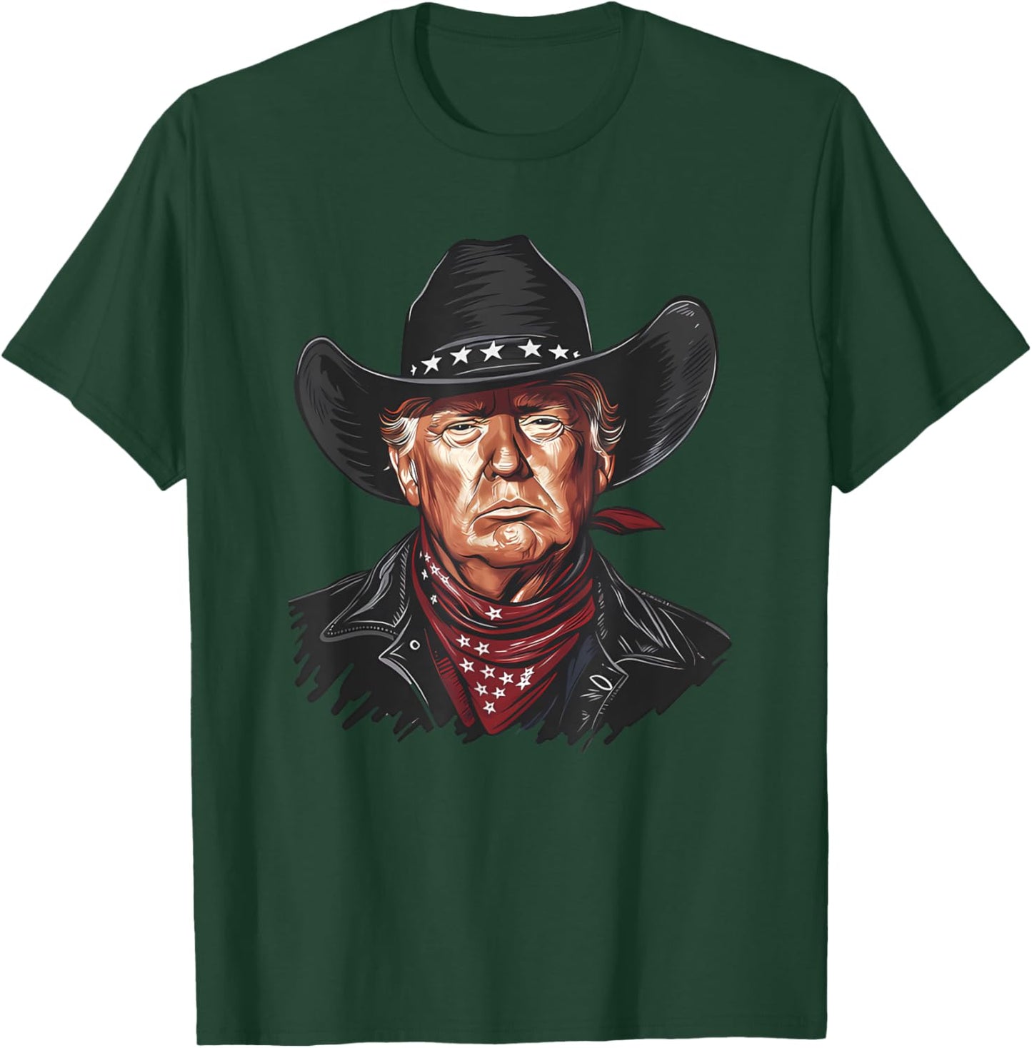 Funny Cowboy Western Donald Trump US Flag 2024 Election T-Shirt - T-Shirt | Forest