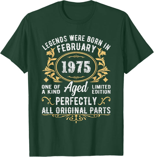 Legends Were Born In February 1975 Vintage 1975 Birthday T-Shirt - T-Shirt | Forest