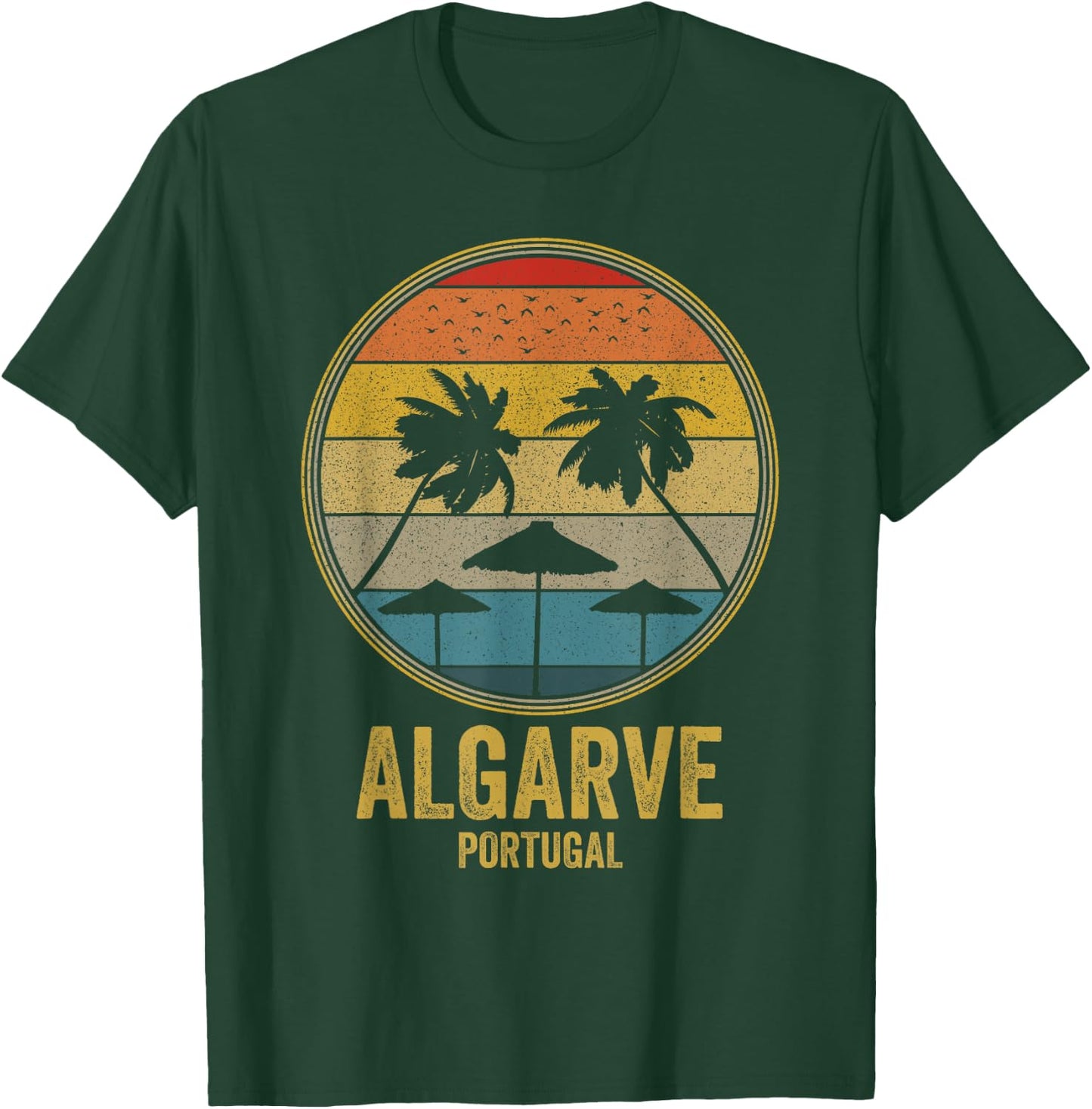 Algarve Portugal Retro Vintage Sunset 80s Beach Distressed Men Women T-Shirt - T-Shirt | Forest