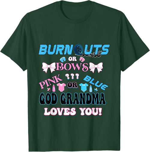 Burnouts or Bows gender reveal matching family God Grandma