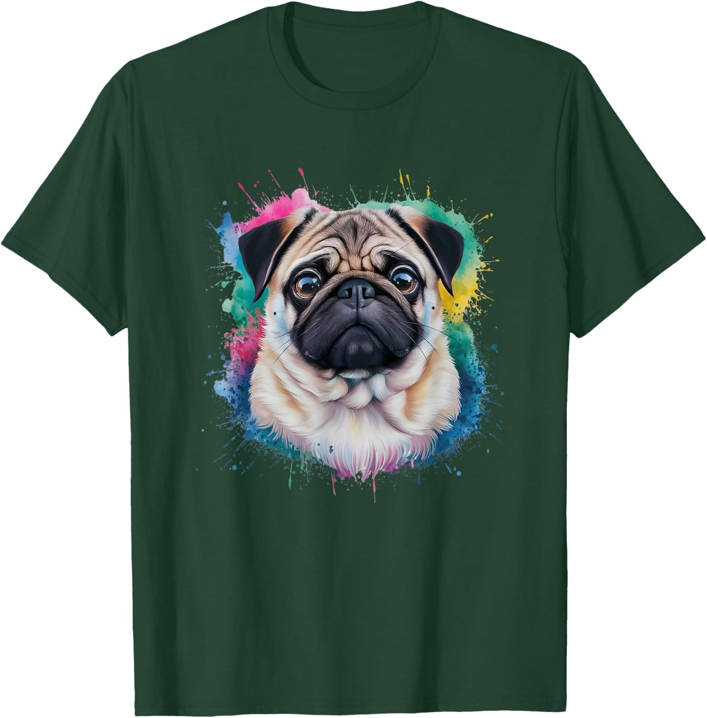 Men Woman Colorful Watercolor Pug T-Shirt - T-Shirt | Forest
